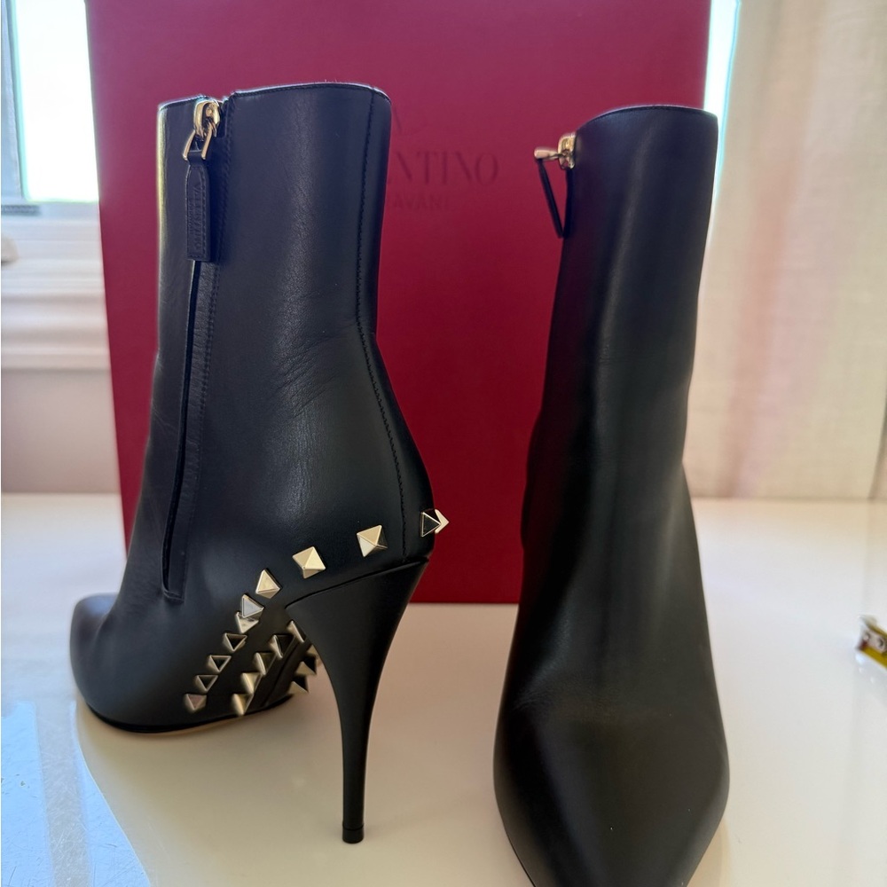 Valentino Black Heeled Boots with light gold Studs